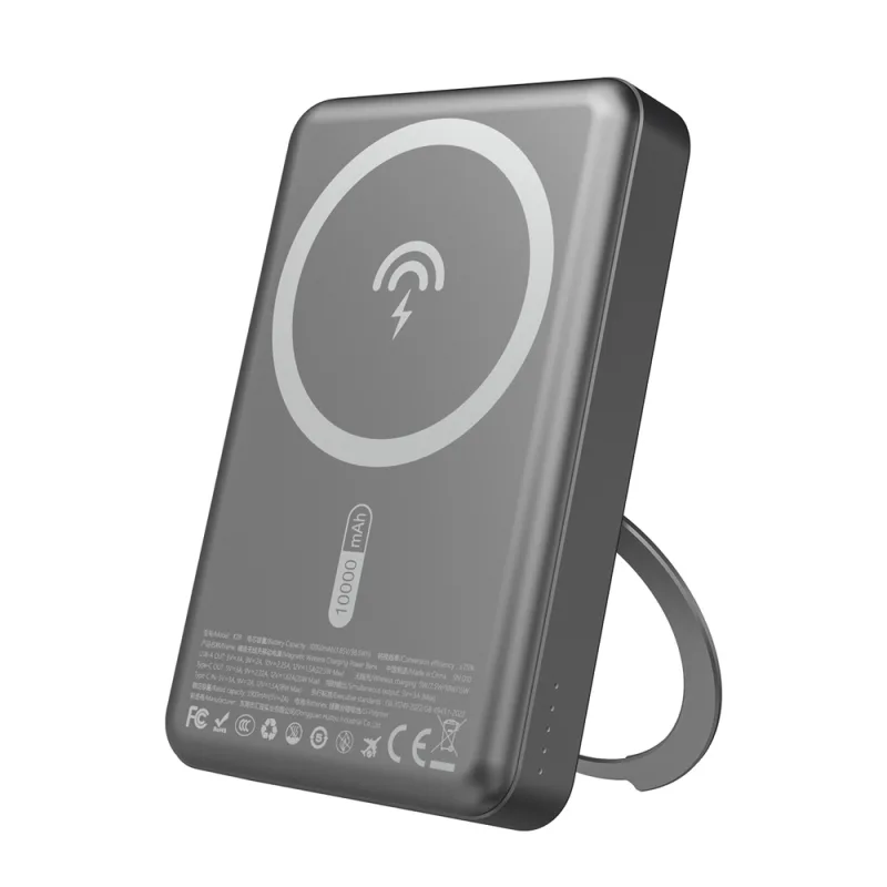Dudao K28 10000mAh PD 22,5W MagSafe Powerbanka s kovovým puzdrom a stojanom na prstene – šedá