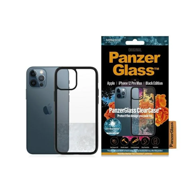 Antibakteriálne puzdro PanzerGlass ClearCase pre iPhone 12 Pro Max - priehľadné a čierne