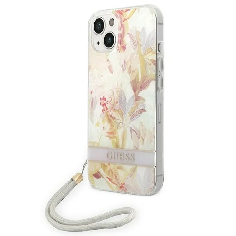 Guess GUOHCP14MHFLSU iPhone 14 Plus 6,7 "fialové/fialové pevné puzdro Flower Strap