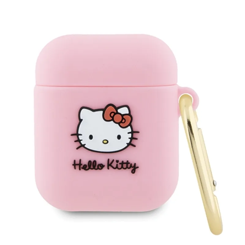 Silikónové puzdro Hello Kitty 3D Kitty Head pre AirPods 1/2 - ružové