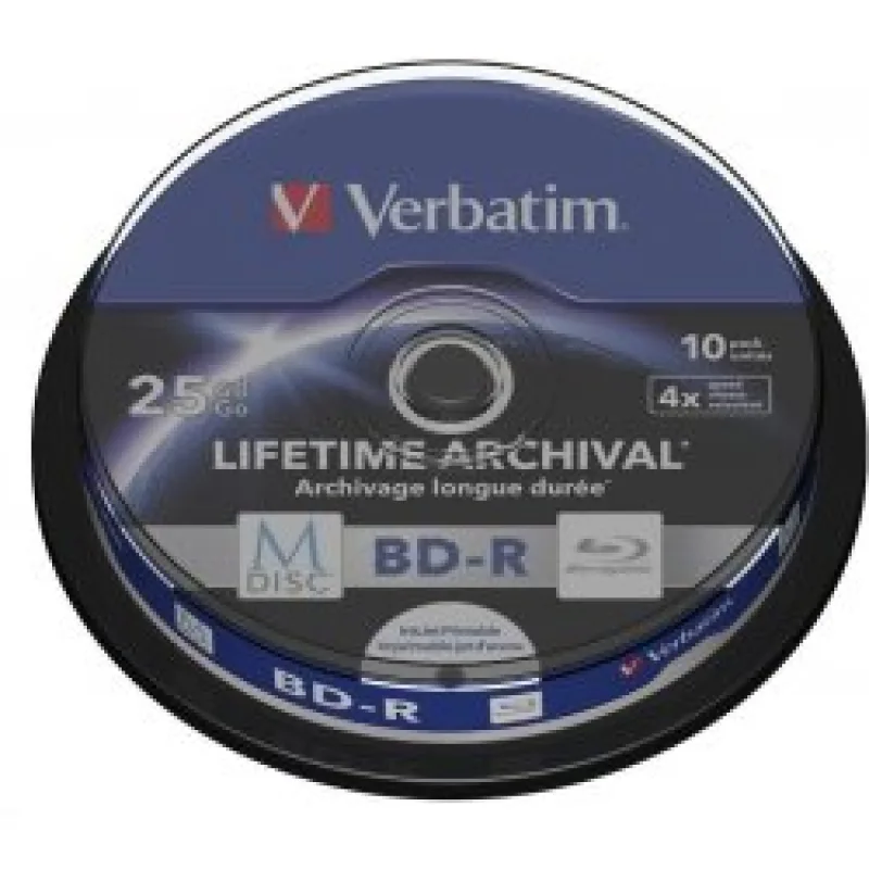 VERBATIM Blu-ray BD-R M-Disc 25 GB 4x Printable, 10-cake 43825