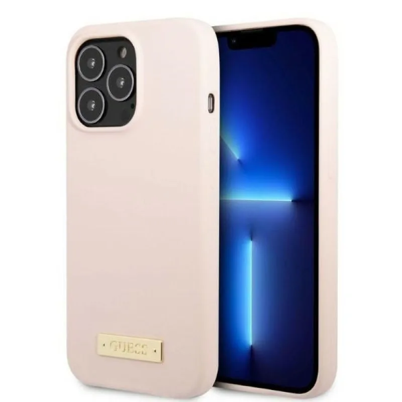 Guess GUHMP13XSPLP iPhone 13 Pro Max 6,7" ružovo-ružové pevné puzdro Silicone Logo Plate MagSafe