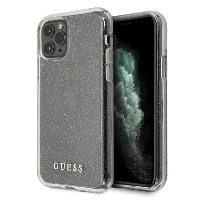 Guess GUHCN58PCGLSI iPhone 11 Pro strieborné/strieborné pevné puzdro Glitter