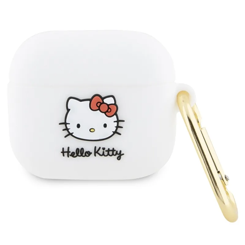 Silikónové puzdro Hello Kitty 3D Kitty Head pre AirPods 3 - biele