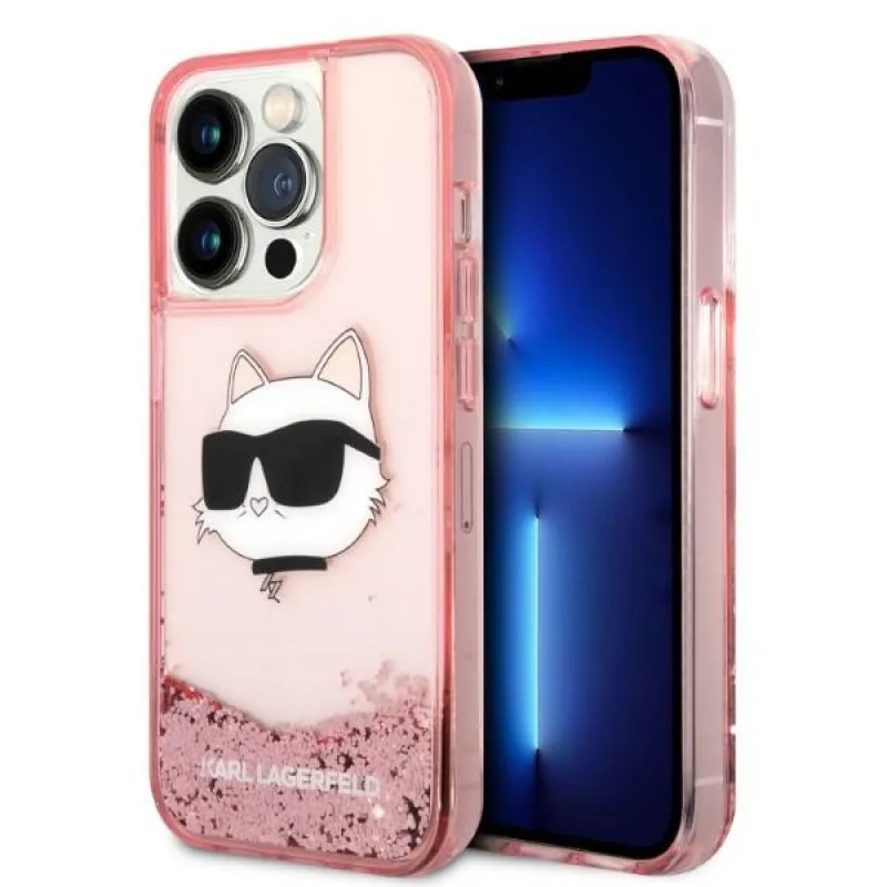 Karl Lagerfeld KLHCP14XLNCHCP iPhone 14 Pro Max 6,7" ružovo-ružové pevné puzdro s trblietavou chupetovou hlavou