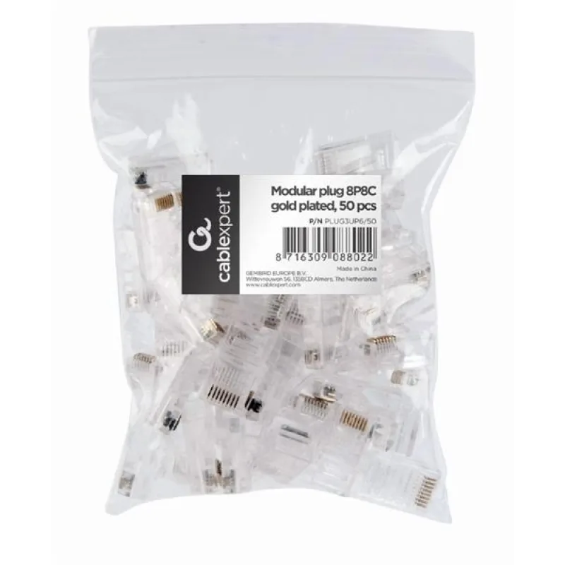 Gembird Modular plug 6u" gold plated, 50 pcs per bag PLUG3UP6/50