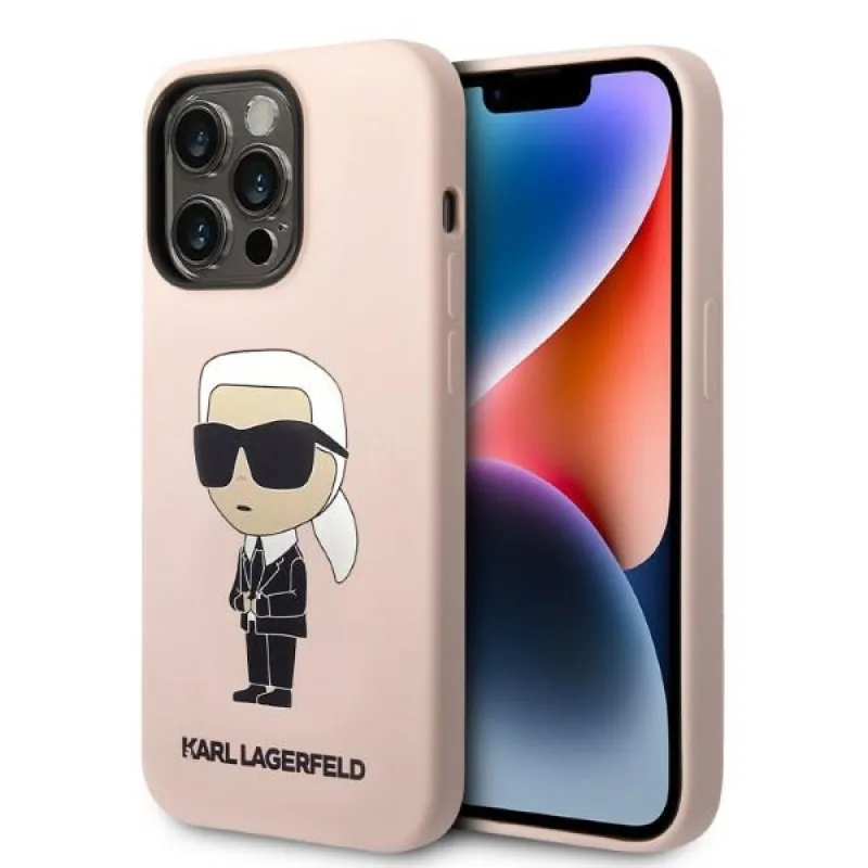 Karl Lagerfeld Silikónový obal Ikonik MagSafe pre iPhone 14 Pro - ružový