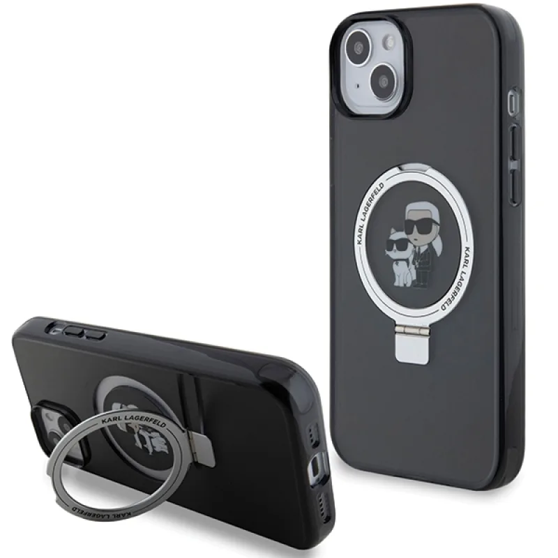 Karl Lagerfeld KLHMP15MHMRSKCK iPhone 15 Plus 6,7" čierne/čierne pevné puzdro na prsteň Karl&Choupette MagSafe