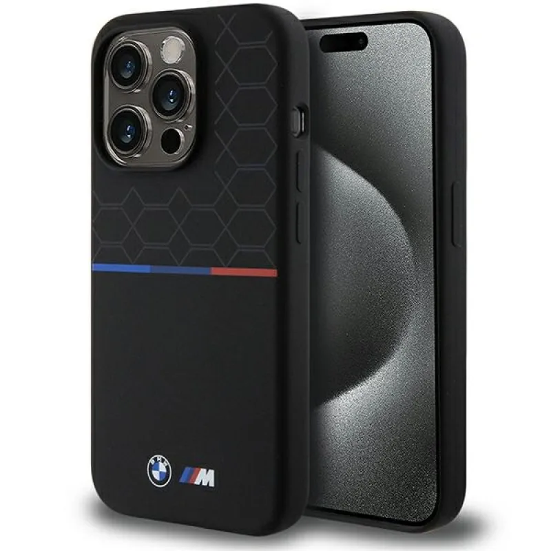 BMW M Silicone Pattern MagSafe obal pre iPhone 15 Pro - čierny