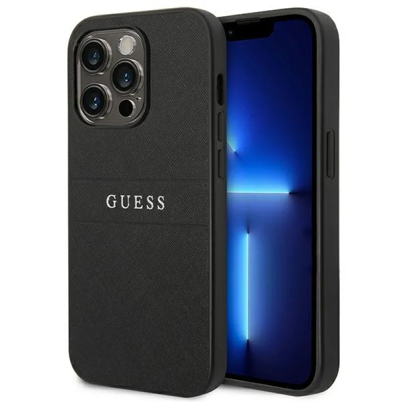 Guess Saffiano Strap Case pre iPhone 14 Pro – čierny
