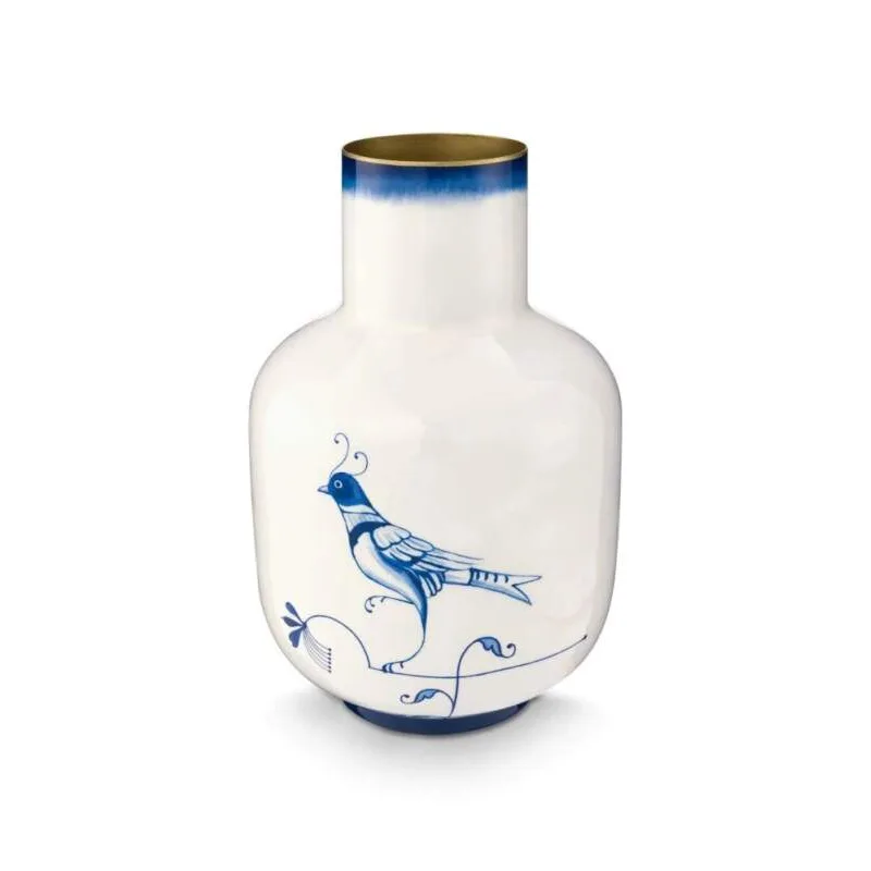 Pip Studio kovová váza The Blue Bird bílo-modrá velká