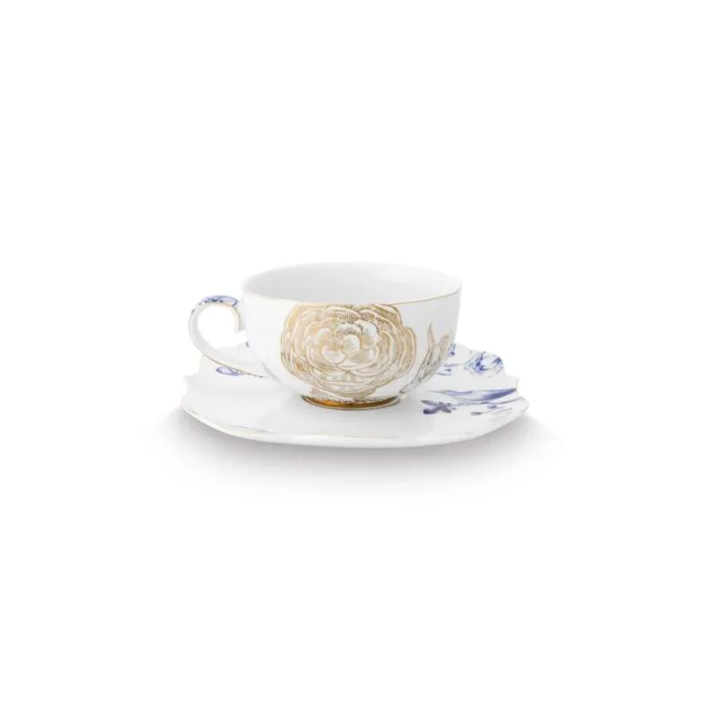 Pip Studio Royal White cappuccino šálek s podšálkem 210ml, bílý
