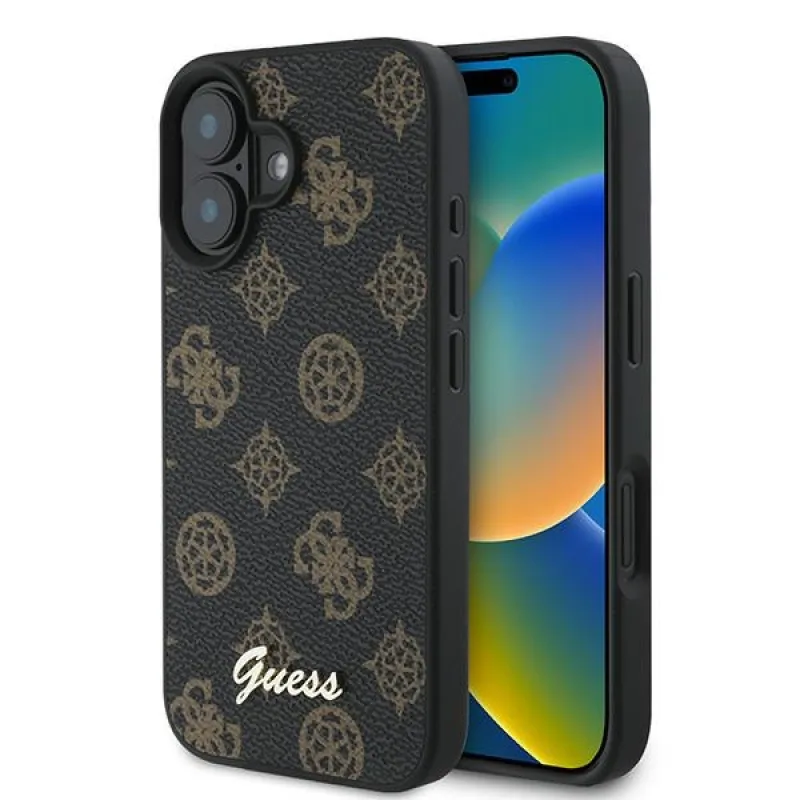 Puzdro Guess Peony Script MagSafe iPhone 16 Plus – čierne