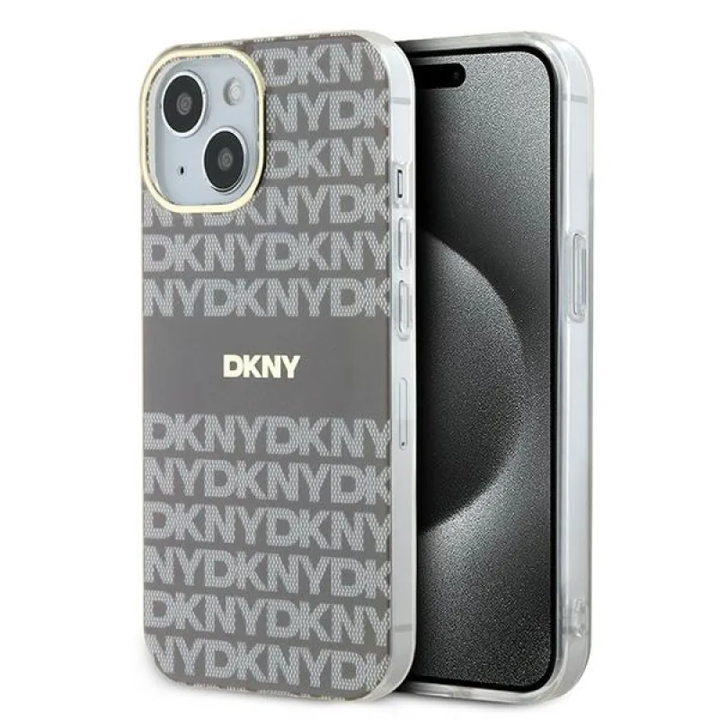 Puzdro DKNY IML Mono & Stripe MagSafe pre iPhone 15 / 14 / 13 - béžové