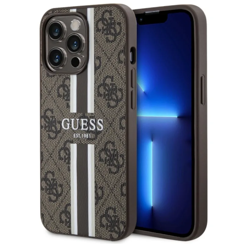 Guess GUHMP13XP4RPSW iPhone 13 Pro Max 6,7" hnedé/hnedé pevné puzdro 4G Printed Stripes MagSafe
