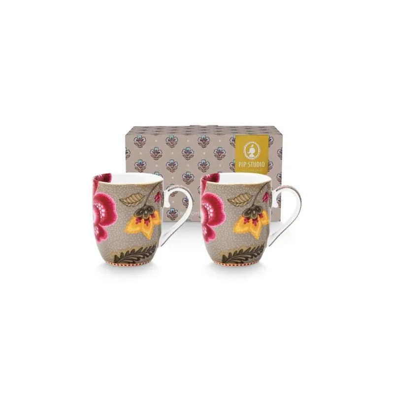 Pip Studio Blooming Tales sada 2ks hrnků 180ml, khaki