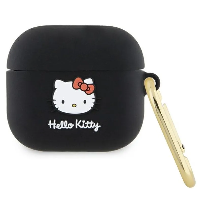 Silikónové puzdro Hello Kitty 3D Kitty Head pre AirPods 3 - čierne