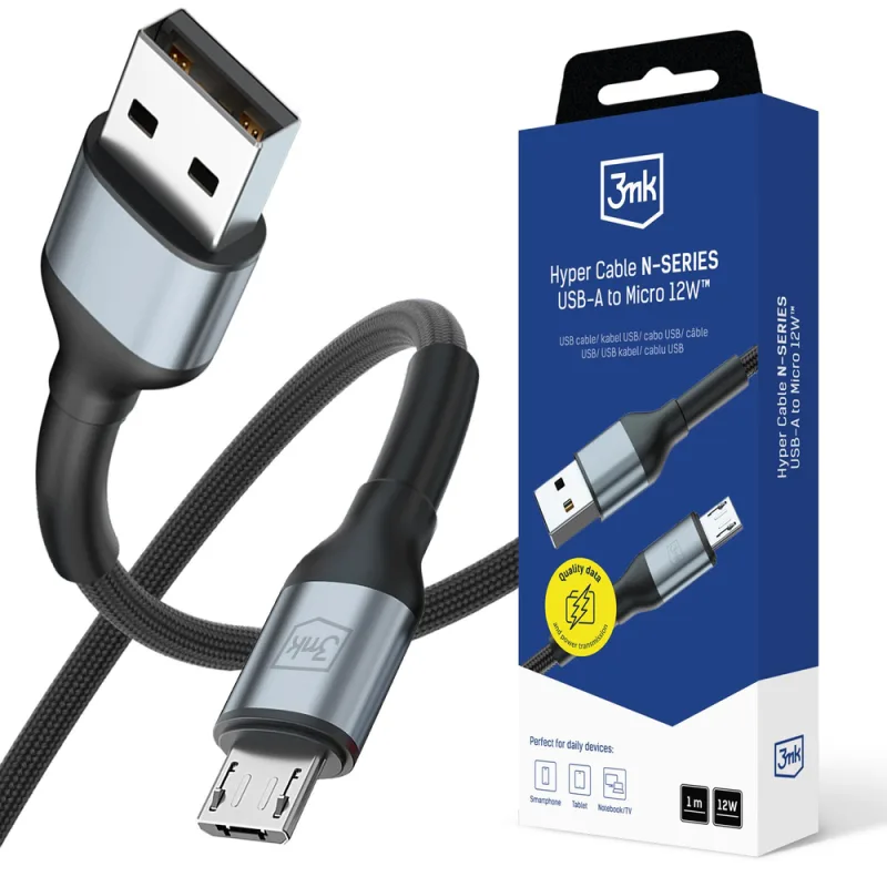 3mk Hyper kábel N-SERIES USB-A / MicroUSB 1m 5V/2,4A 12W / čierny