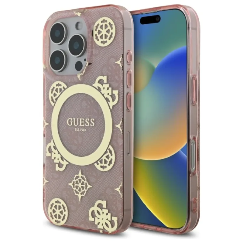 Puzdro Guess IML Peony na 4G pozadí MagSafe pre iPhone 16 Pro Max – ružové