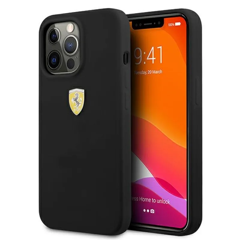 Pevné silikónové puzdro Ferrari FESSIHCP13XBK iPhone 13 Pro Max 6,7" čierne/čierne