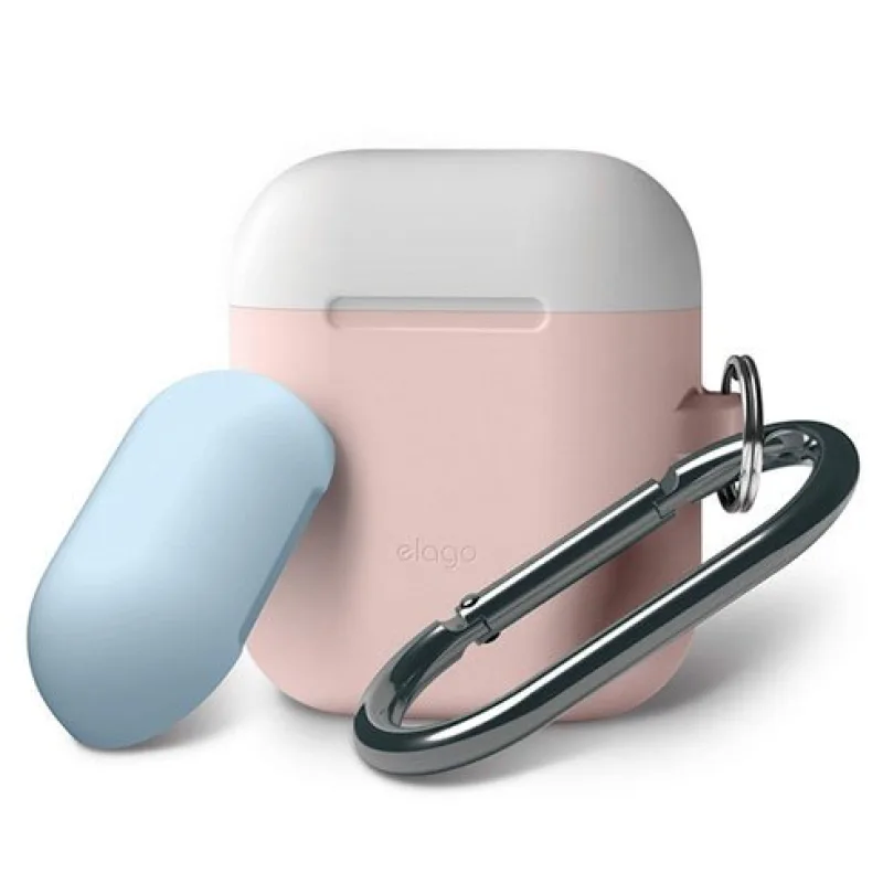 Elago Airpods Silicone Duo Hang Case - Pink/ White, Pastel Blue EAPDH-PK…