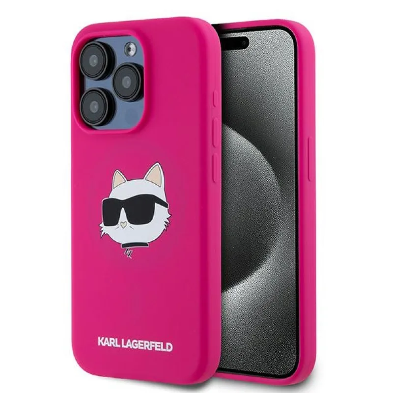Karl Lagerfeld Silicone Choupette Head MagSafe puzdro pre iPhone 15 Pro - ružové