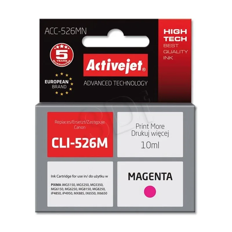 Atrament ActiveJet pre Canon CLI-526M Magenta 10ml s chipom ACC-526MN