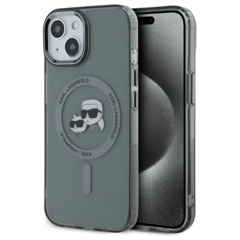 Karl Lagerfeld KLHMP15SHLSKCK iPhone 15 6,1" čierno/čierne pevné puzdro IML Metal Karl&Choupette Head MagSafe