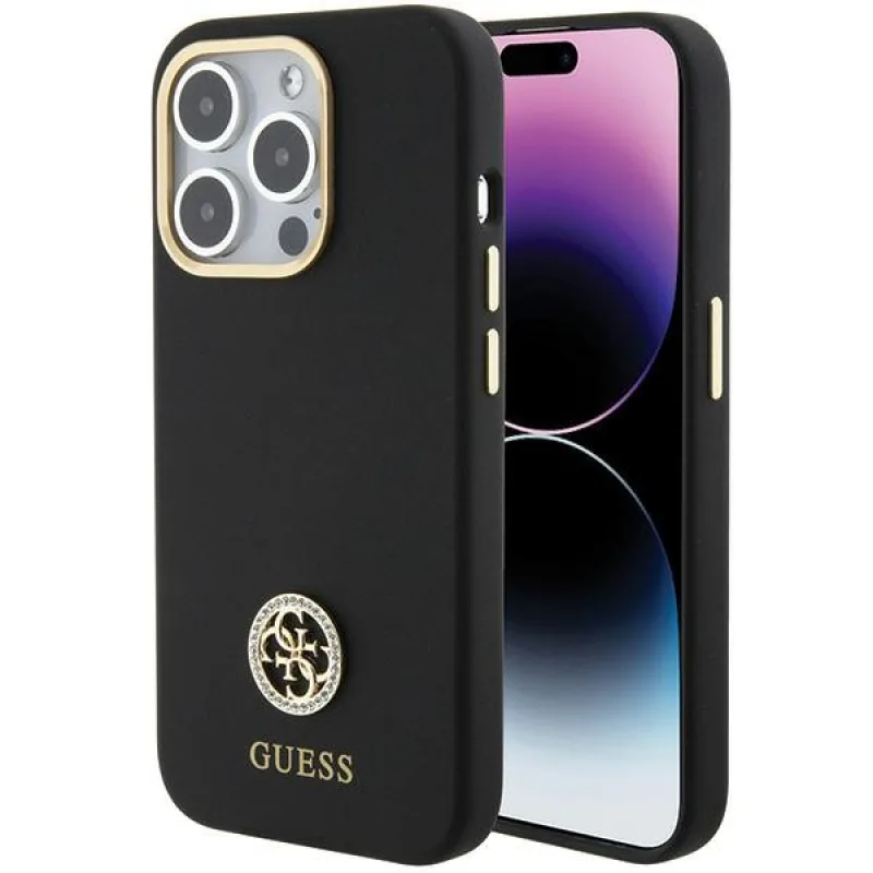 Guess Silicone Logo Strass 4G puzdro pre iPhone 15 Pro – čierne