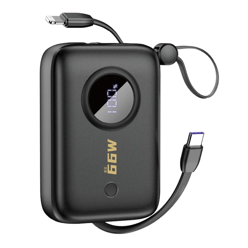 Power banka Dudao K14 10000mAh s USB-C / Lightning káblami - čierna