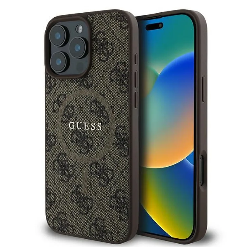 Puzdro Guess 4G Ring Classic Logo MagSafe iPhone 16 Pro – hnedé