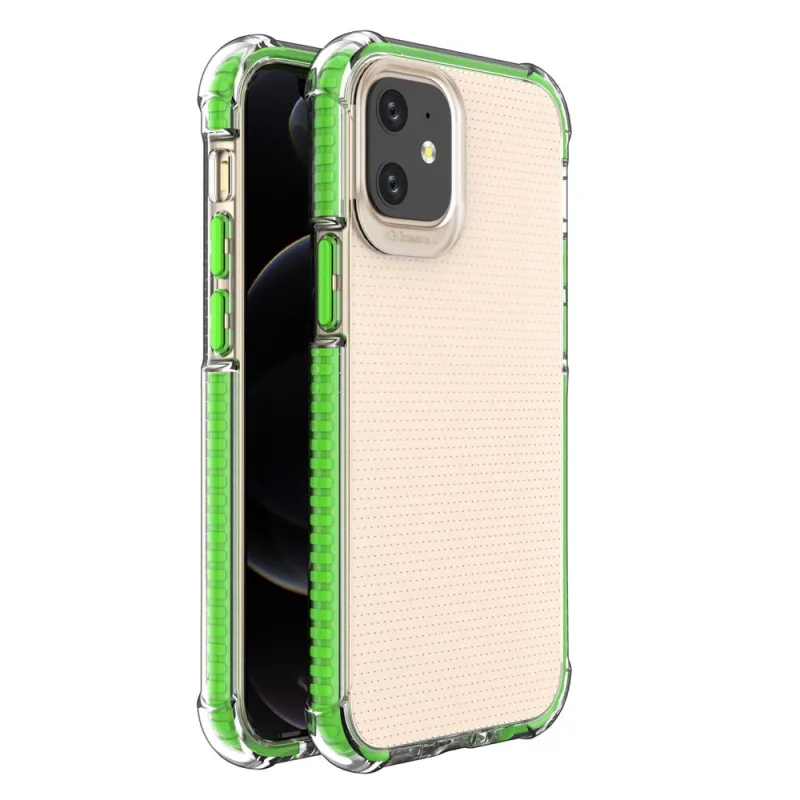 Spring Armour číry TPU gélový odolný ochranný kryt s farebným rámom pre iPhone 12 mini zelený