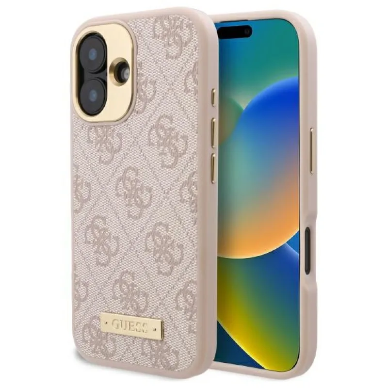 Puzdro Guess 4G Logo Plate MagSafe iPhone 16 – ružové