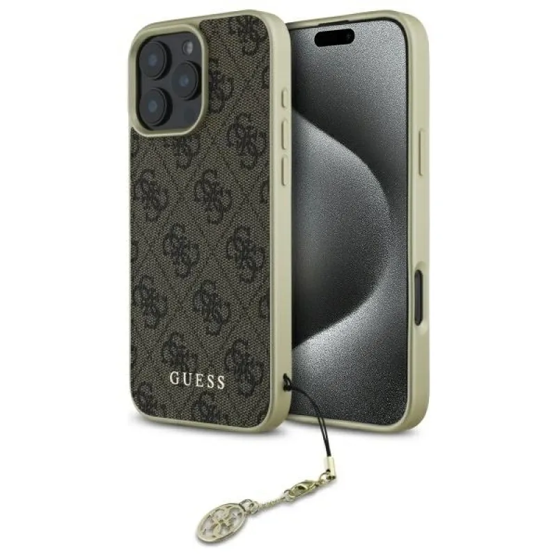 Puzdro Guess 4G Charms Collection pre iPhone 16 Pro - hnedé