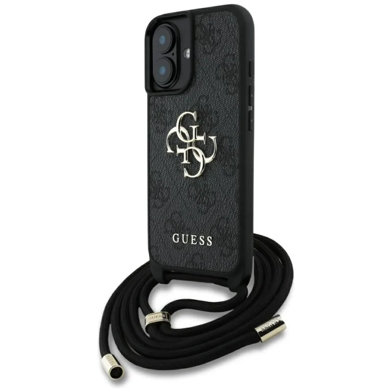 Crossbody puzdro Guess 4G Big Logo Cord Stap pre iPhone 16 Plus čierne