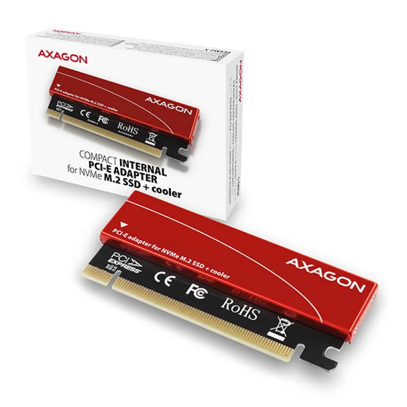 AXAGON PCEM2-S, PCIe x16 - M.2 NVMe M-key slot adaptér, kovový kryt pre…