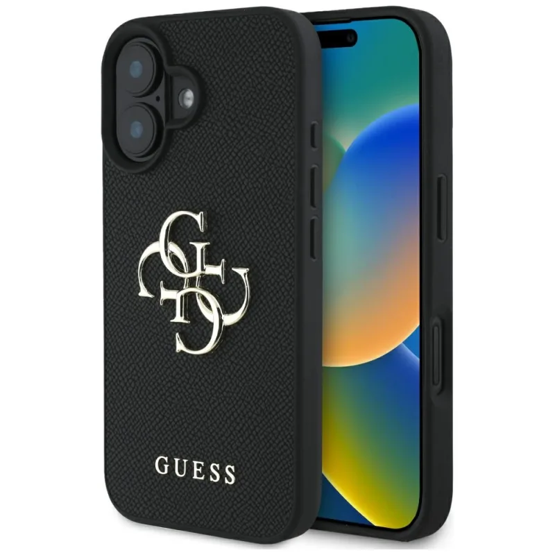 Puzdro Guess Grained Big 4G Logo Small Classic Logo pre iPhone 16 - čierne