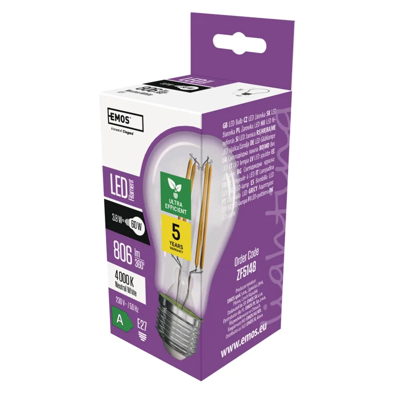 LED žiarovka A60/ E27/ 3, 8W/ 60W/ 806lm/ neutrálna biela 1525283410