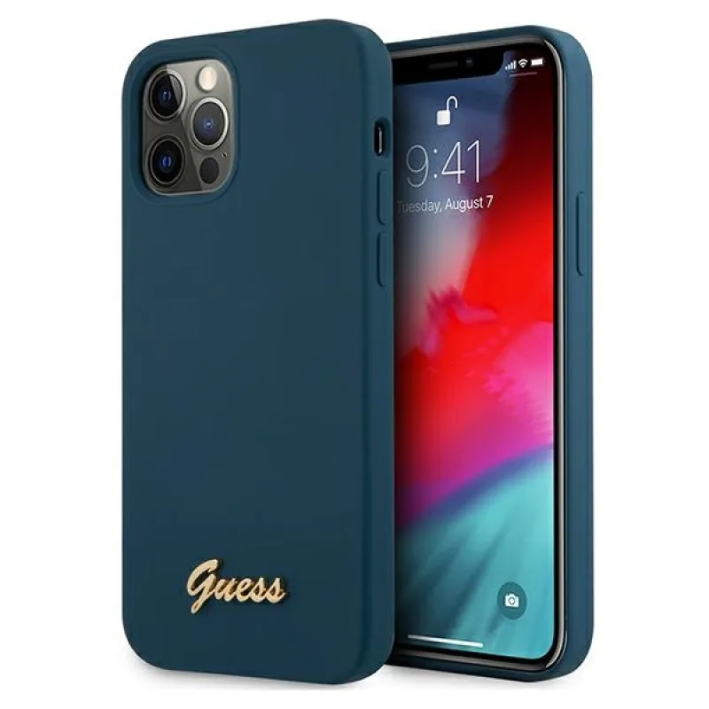 Guess GUHCP12LLSLMGBL iPhone 12 Pro Max 6,7" modro/modré pevné puzdro Metal Logo Script