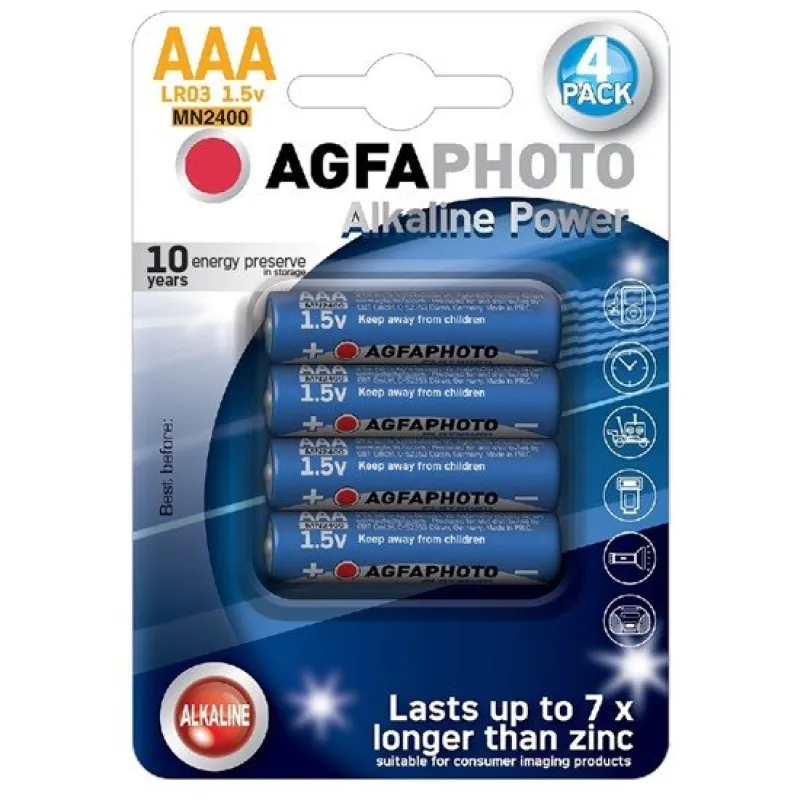 AgfaPhoto Power alkalická batéria 1.5V, LR03/AAA, blister 4ks AP-LR03-4B