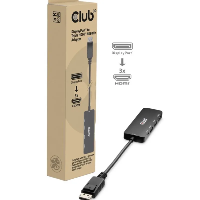 Club3D hub MST (Multi Stream Transport) DisplayPort 1.4 na 3x HDMI 8K60Hz…