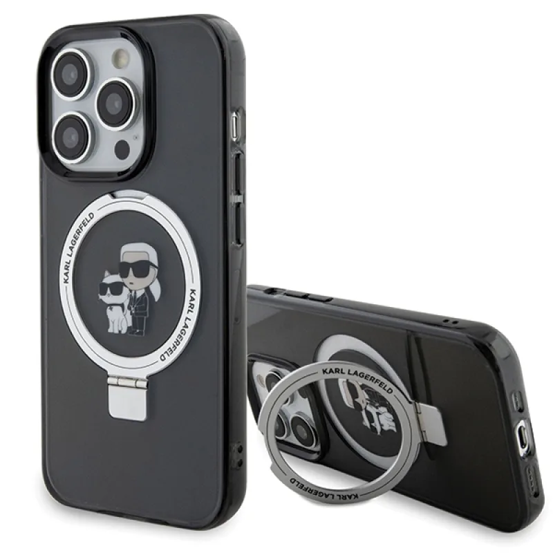 Karl Lagerfeld KLHMP13LHMRSKCK iPhone 13 Pro 6,1" čierno/čierne pevné puzdro Ring Stand Karl&Choupette MagSafe