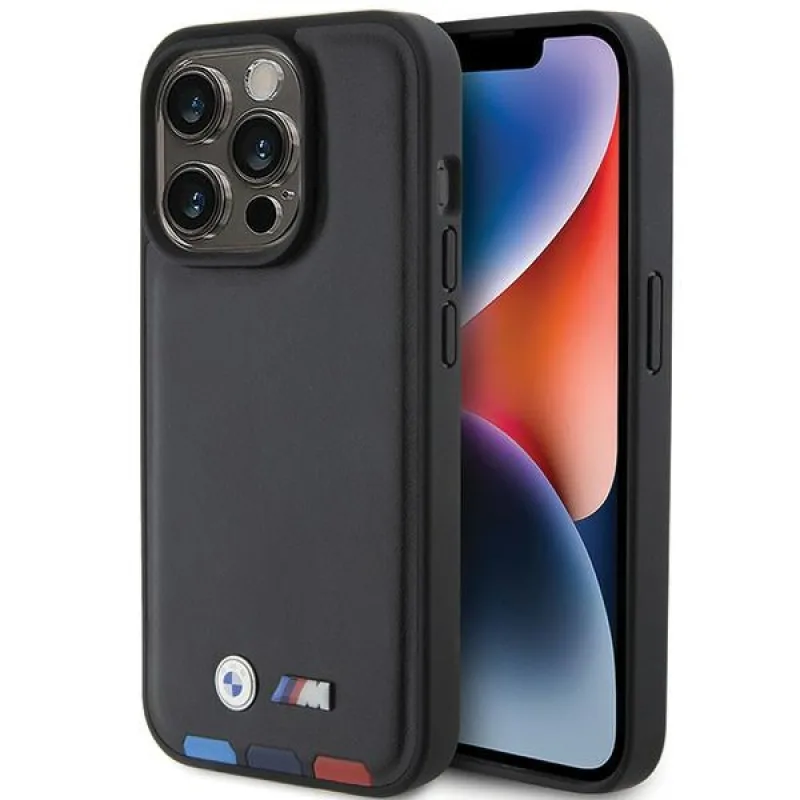 BMW BMHCP15L22PTDK iPhone 15 Pro 6,1" čierna/čierna kožená známka Tricolor
