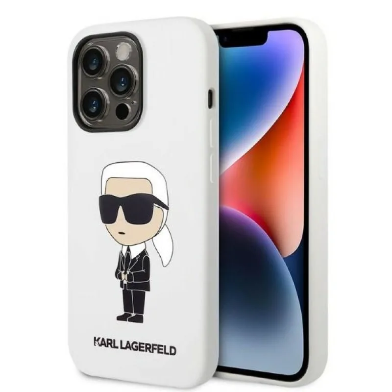 Karl Lagerfeld silikónový obal Ikonik pre iPhone 14 Pro Max - biely