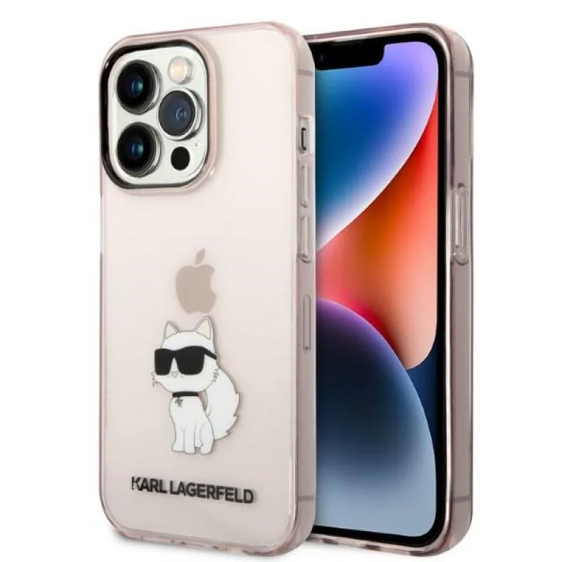 Kryt Karl Lagerfeld Ikonik Choupette pre iPhone 14 Pro Max - ružový