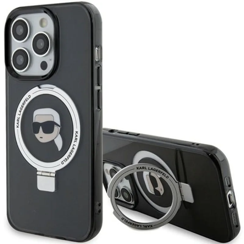 Karl Lagerfeld KLHMP15XHMRSKHK iPhone 15 Pro Max 6,7" čierne/čierne pevné puzdro Ring Stand Karl Head MagSafe
