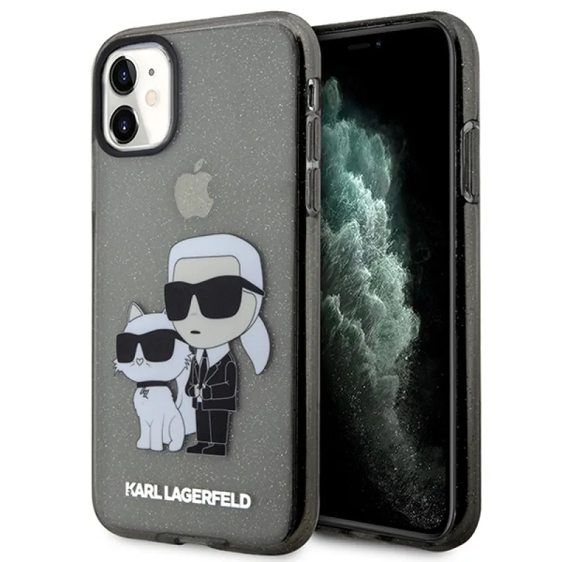 Karl Lagerfeld KLHCN61HNKCTGK iPhone 11 / Xr 6,1" čierno/čierne pevné puzdro Gliter Karl&Choupette