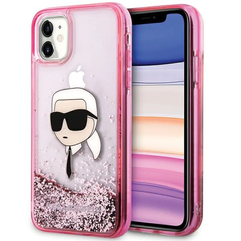 Púzdro Karl Lagerfeld Glitter Karl Head iPhone 11/XR – ružové