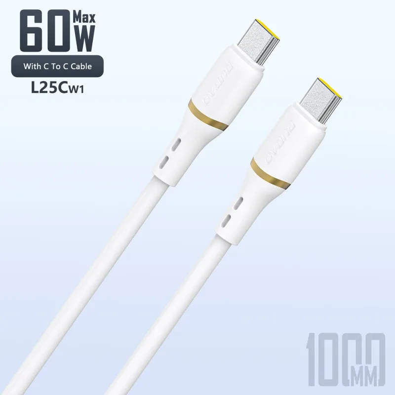Dudao L25C USB-C – USB-C silikónový kábel 60W 1m – biely