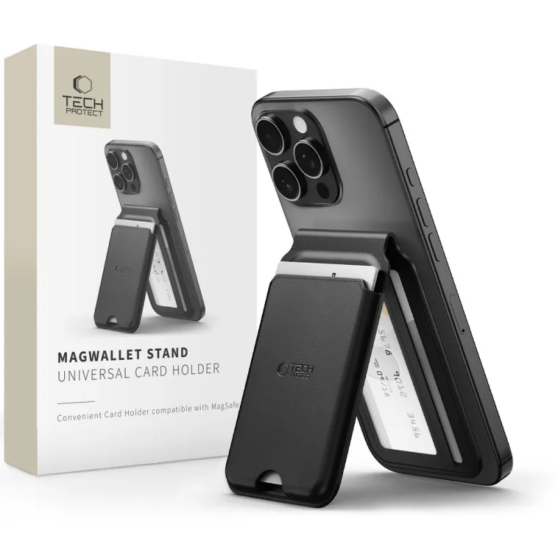 Univerzálne puzdro MagSafe Tech-Protect MagWallet Stand – čierne